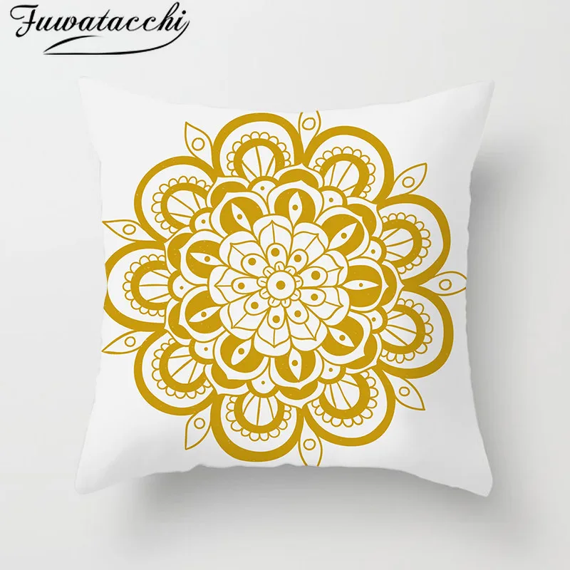 

Fuwatacchi Mandala Floral Cushion Cover Geometric Black Printed Pillow Cover Decorative Pillows For Sofa Car Bedroom Home