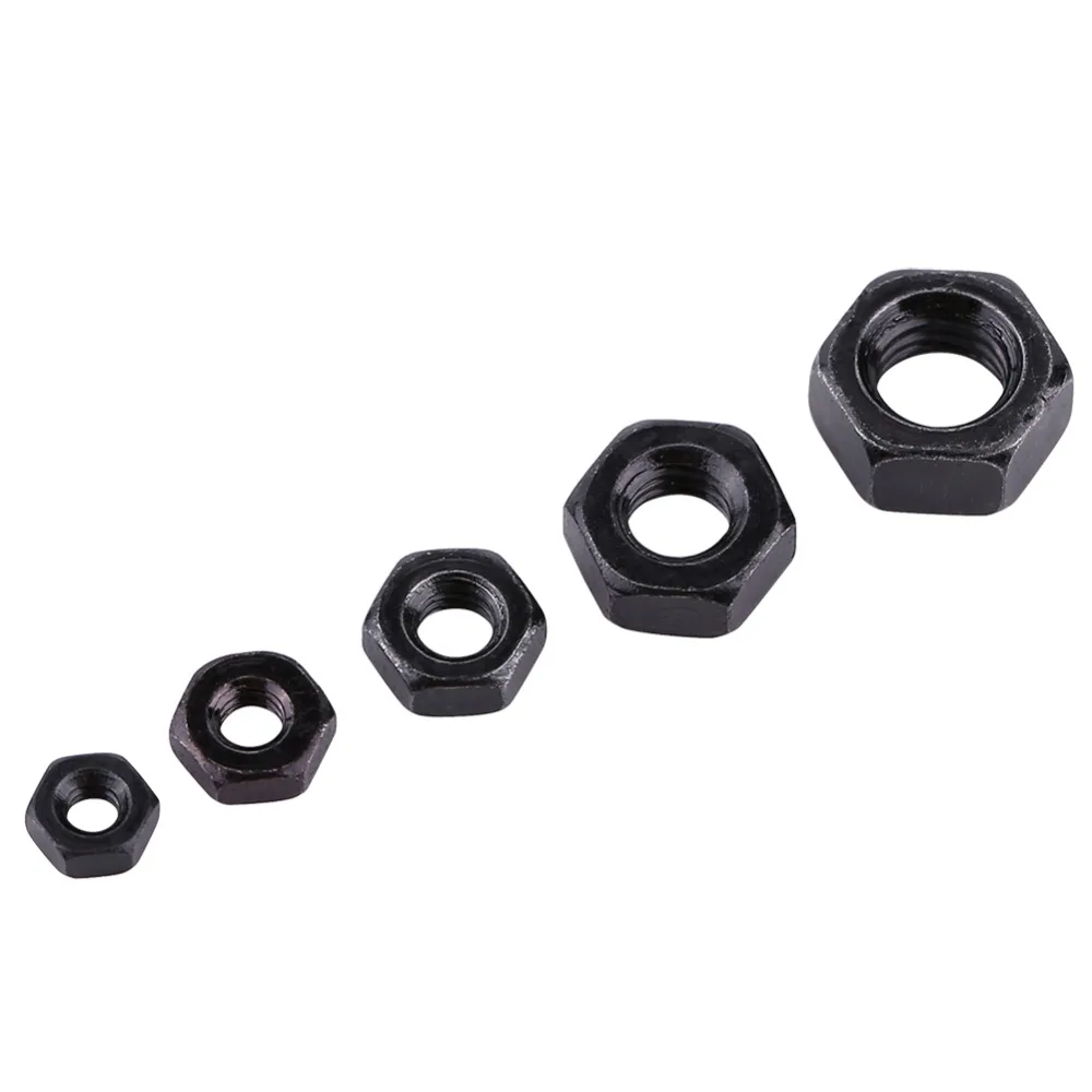 100pcs/pack Hex Nuts Black Zinc Plated Carbon Steel Nut Metric Thread Hex Nuts M2-M5