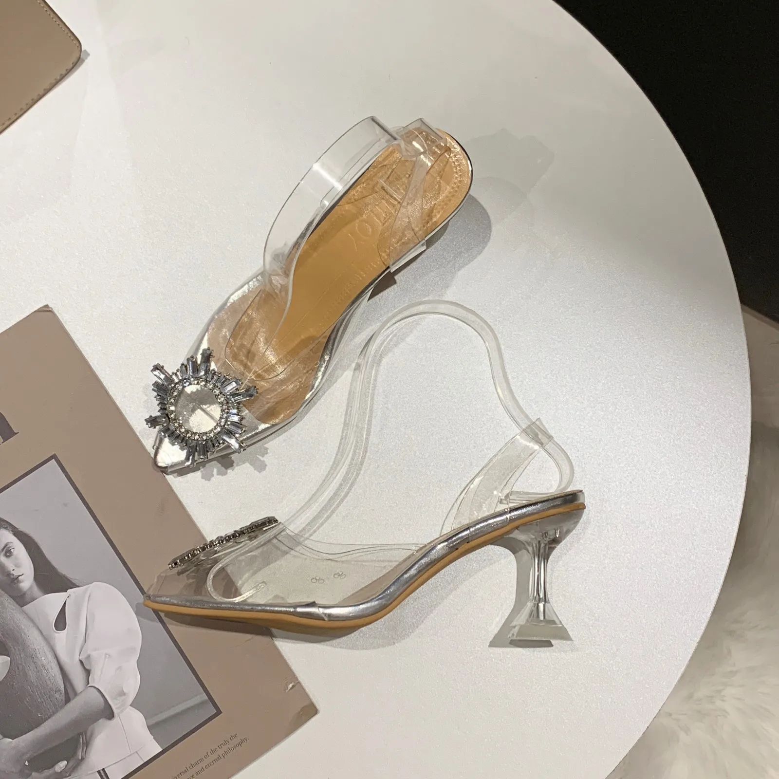 Женская обувь на высоком каблуке Dlek Slingback Повседневные прозрачные женские туфли