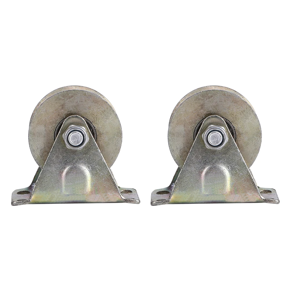 NIHY 2 piezas de rodillos deslizantes riel de rodillos de puerta tipo V de 2 pulgadas con soporte de acero para puerta deslizante 