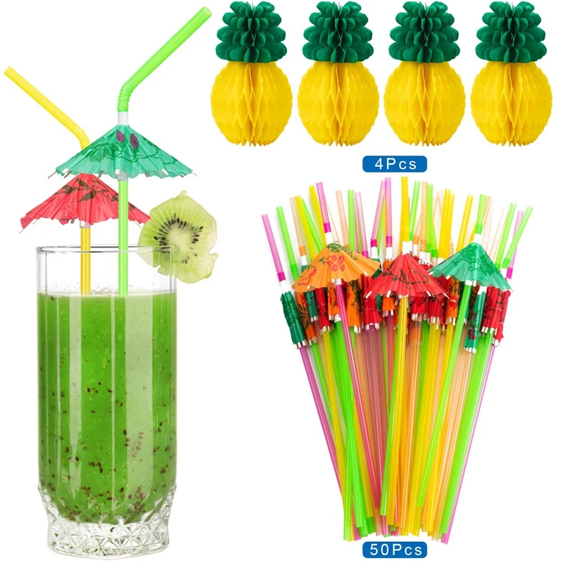 102 Pieces Hawaiian Tropical Jungle Party Decoration Set Including Tropical Palm Simulation Leaves Silk Hibiscus Flowers Tissue
