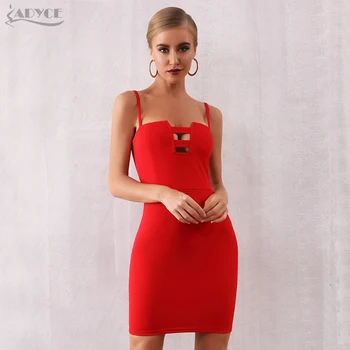 

Adyce 2020 New Summer Red Bodycon Bandage Dress Women Vestido Elegant Spaghetti Strap Hollow Out Mini Club Celebrity Party Dress