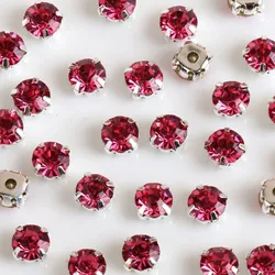 Elegant Silver Claw Sew-On Round Rhinestones for DIY Needlework and Wedding Attire (Rose red)