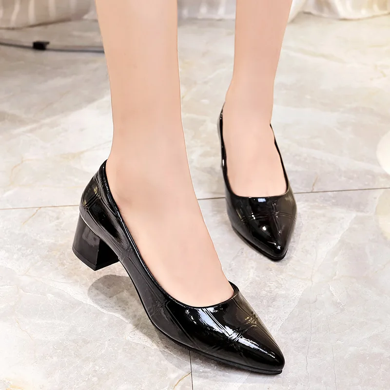 

Autumn New Style Korean-style Low-Cut Chunky-Heel Pumps Pointed Shoes Elegant WOMEN'S Shoes Simple Versitile Fashion Business
