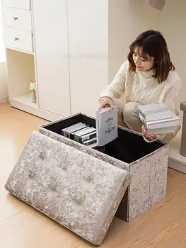 

Rectangular storage storage stool can sit adult storage box multi-function fabric folding sofa bench for shoes bench