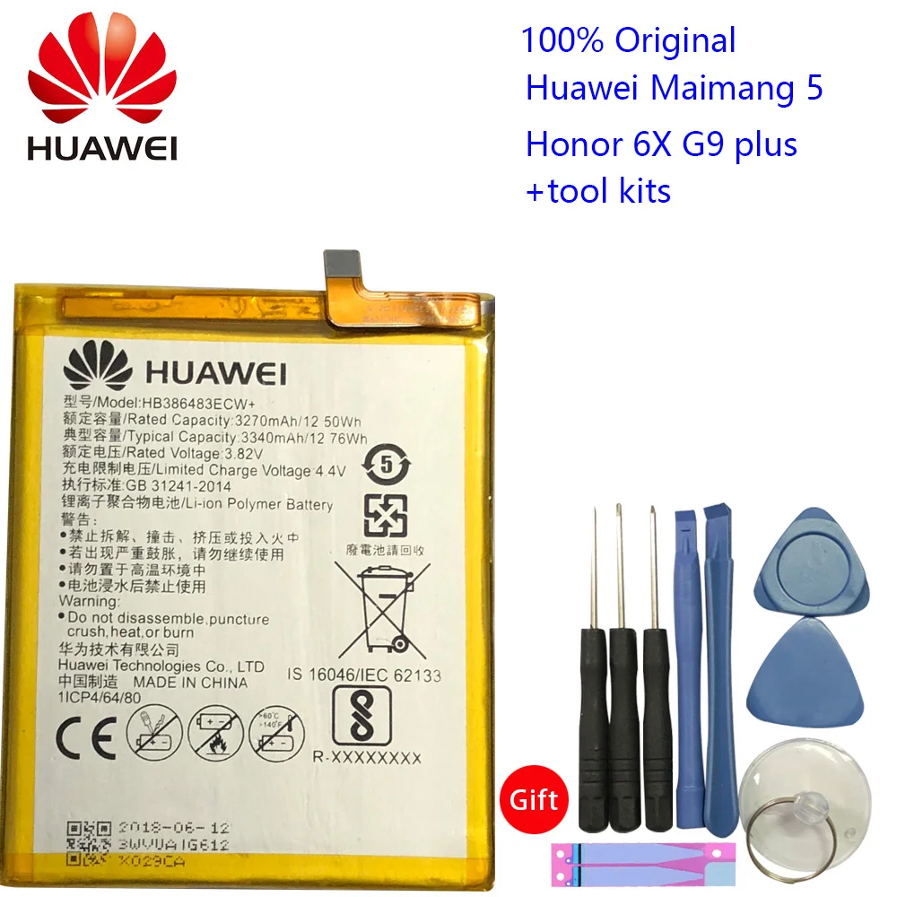 

Hua Wei Original Phone Battery HB386483ECW For Huawei Honor 6X / G9 plus / Maimang 5 3340mAh Replacement Batteries Free Tools
