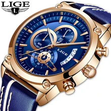 Reloj Hombre LIGE новые мужские часы хронографы аналоговые кварцевые часы мужские Дата креативный циферблат синий кожаный ремешок водонепроницаемые часы