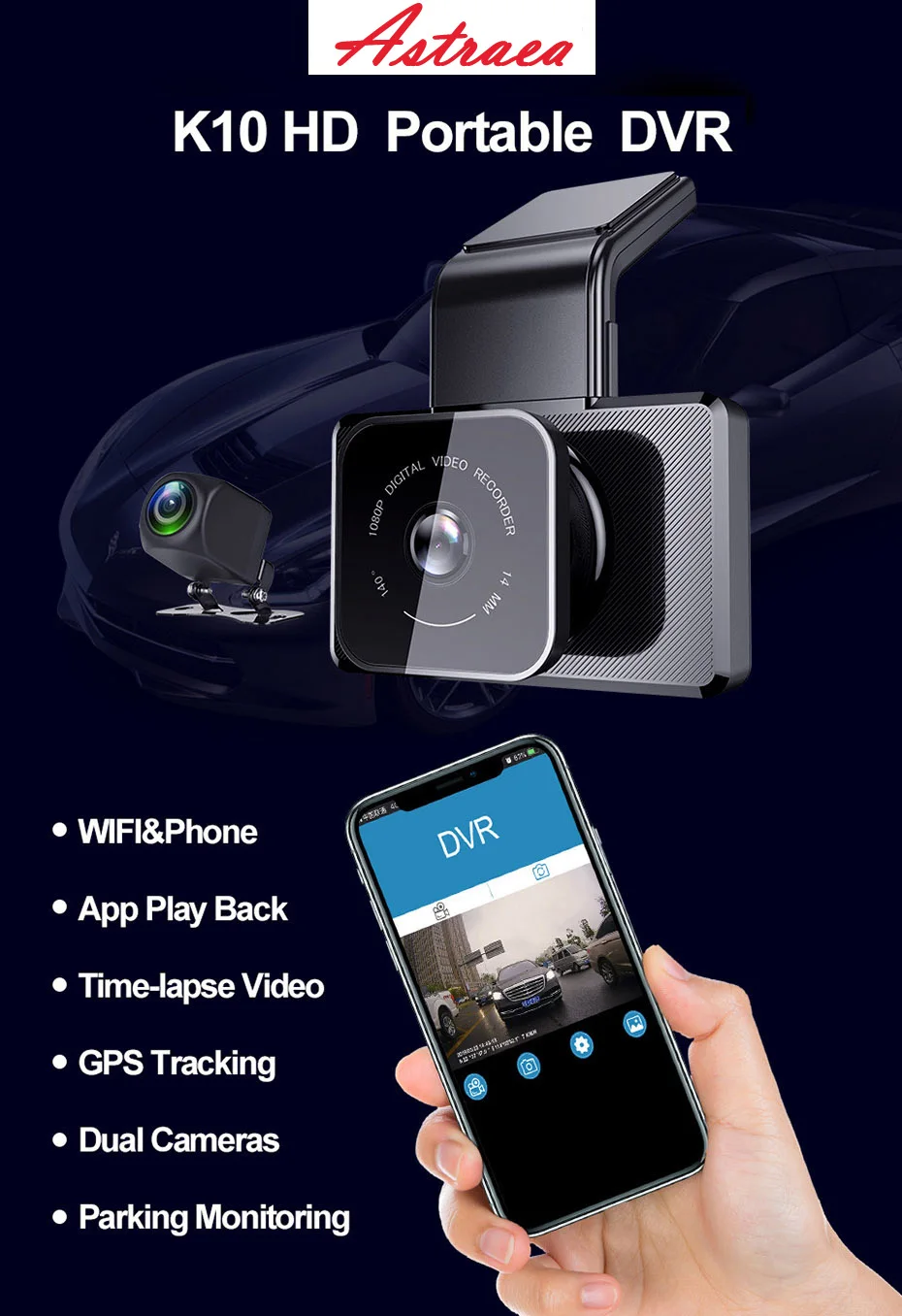 Astraea, новинка, Full HD 1080 P, 3 дюйма, автомобильная dvr камера, wifi, скорость N, gps, координаты, ночное видение, видеорегистратор, 24 часа, монитор парковки, видеорегистратор