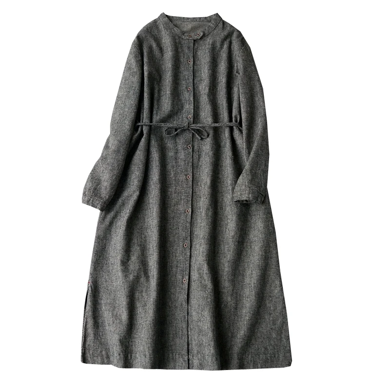 Spring Autumn New Arrival Women All-match Casual Loose Plus Size Japanese Style Brief Gray Comfortable Cotton Linen Trench Coats