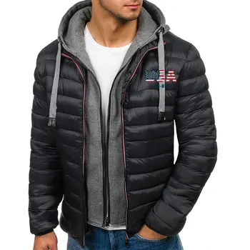 

ZOGAA Man Winter 3D USA Flag Printed Jacket Coats Casual Thick Men Hooded Coats Streetwear Winter Coat Men Clothes Winter Parkas