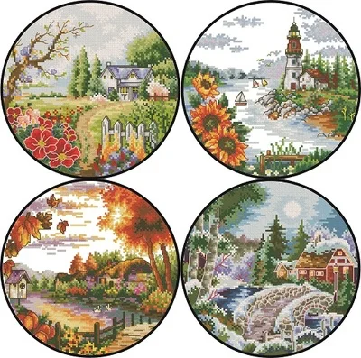 

NN xiaoyi cotton self-matching cross stitch Cross stitch RS cotton comes with no prints A set of round four seasons