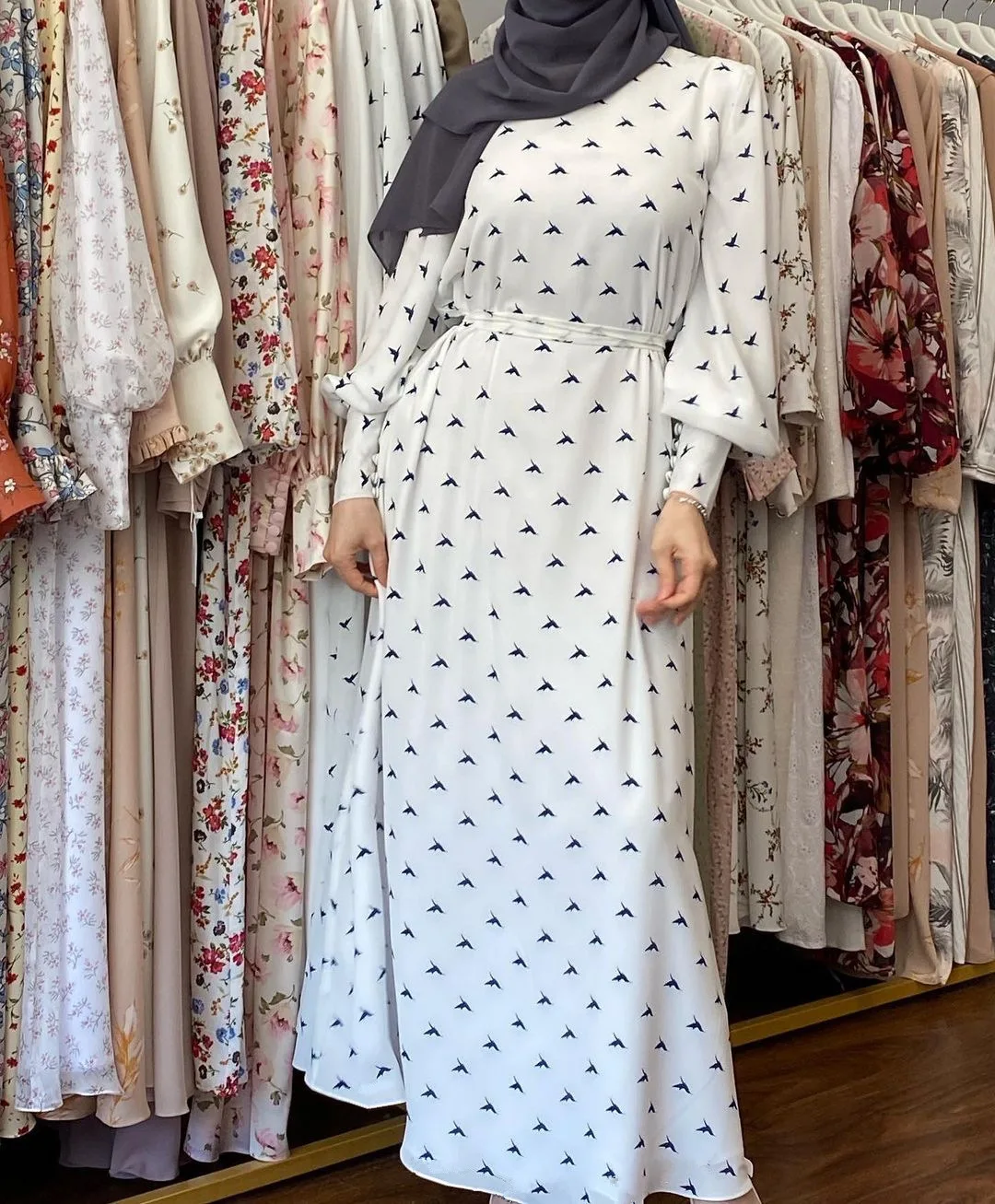 

Long Sleeve Print Muslim Dress Women White Kaftan Maxi Long Dress Abaya Dubai Caftan Marocain Evening Dresses Djellaba Femme
