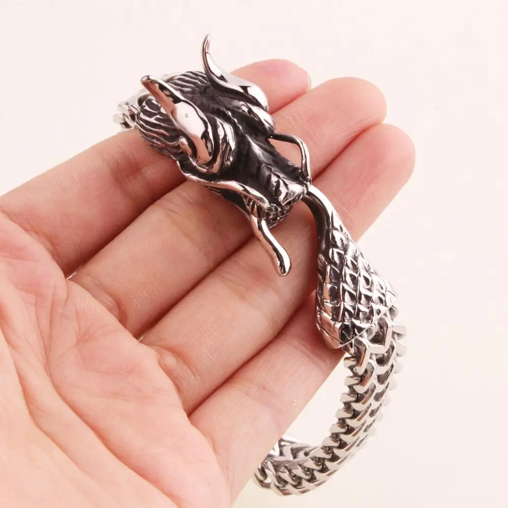 Отличная нержавеющая сталь браслеты дракона для мужчин Индивидуальность Мода Высокое качество браслет из нержавеющей стали мужской подарок 22 см