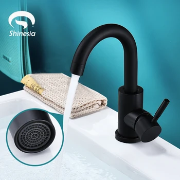 Shinesia Rubinetto per lavabo da bagno Serie nero opaco per lavabo Gru per miscelatore acqua calda e fredda in acciaio inossidabile 1