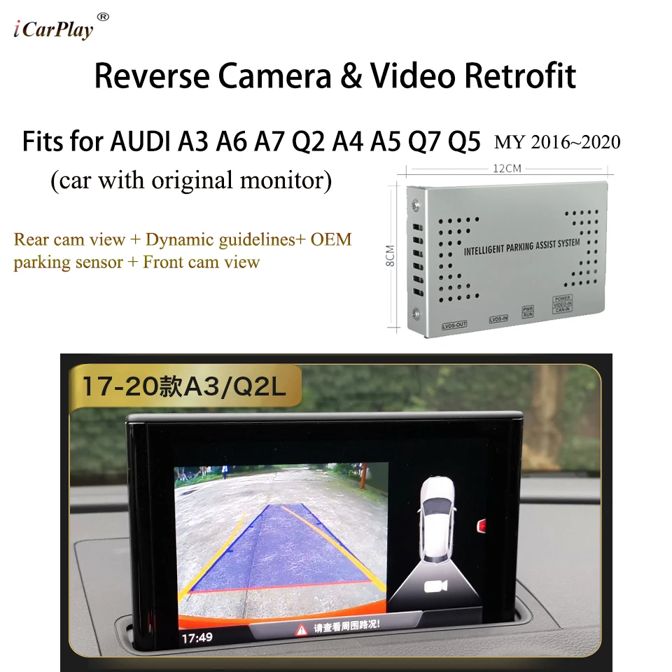 

Reversing Camera For AUDI Q3 A3 A4 A5 A6 Q5 Q7 A7 2016-2020 Interface Adapter Backup Parking Front Rear Camera Improve Decoder