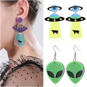 

Fashion Alien Spaceship Acrylic Drop Earrings for Women Exaggerated UFO Pendant Earrings Statement Fluorescent Ear Jewelry
