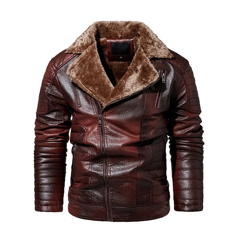 New Winter Leather Jacket Men British Style Fleece Motorcycle Leather Jacket Men Warm Outwear Gentleman Biker Windbreaker Coats racer jacket