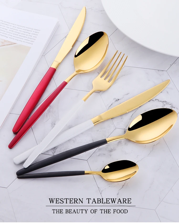 4Pcs Flatware Set Gold Cutlery Sets Stainless Steel Spoon Salad Fork Knife Dessert Tea-spoon Steak Snack Tools Dinnerware Set