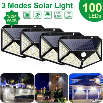 

Goodland 100 LED Solar Light Outdoor Solar Lamp Powered Sunlight 3 Modes PIR Motion Sensor for Garden Decoration Wall Street