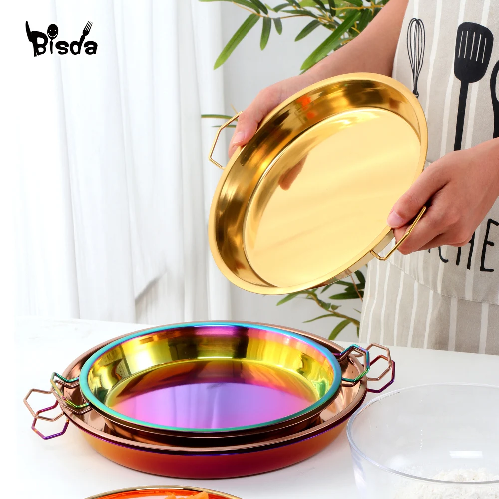 1Pcs Stainless Steel Round Plate Cake Pan Pizza Baking Tray