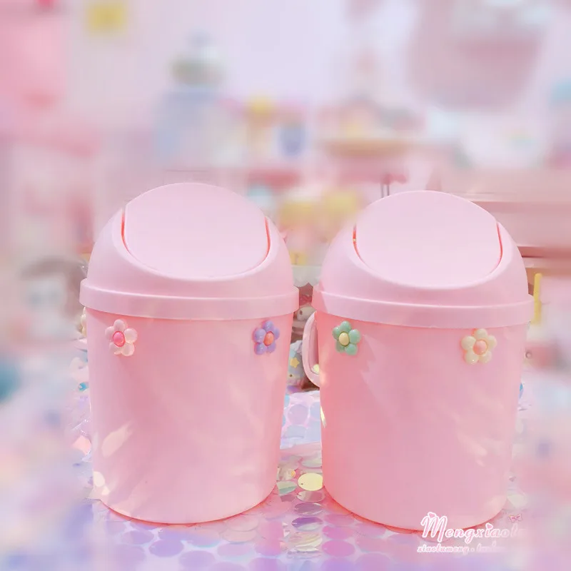 Kawaii розовый клубничный цветок мусорное ведро Настольный портативный