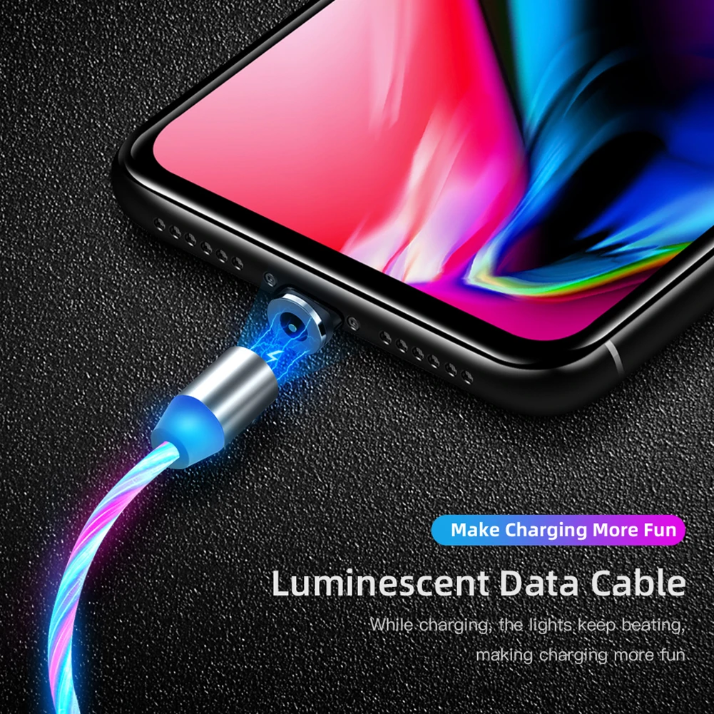 100 см, 3 в 1, магнитный кабель, зарядное устройство для iphone, светодиодный, течёт, Micro usb type C, зарядный кабель для iphone, кабель для Android, магнитная зарядка