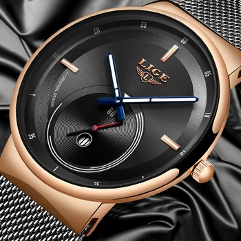 

LIGE Ultra Thin Black Stainless steel Quartz Watches Men Simple Fashion Business Japan Wristwatch Clock Male Relogio Masculino