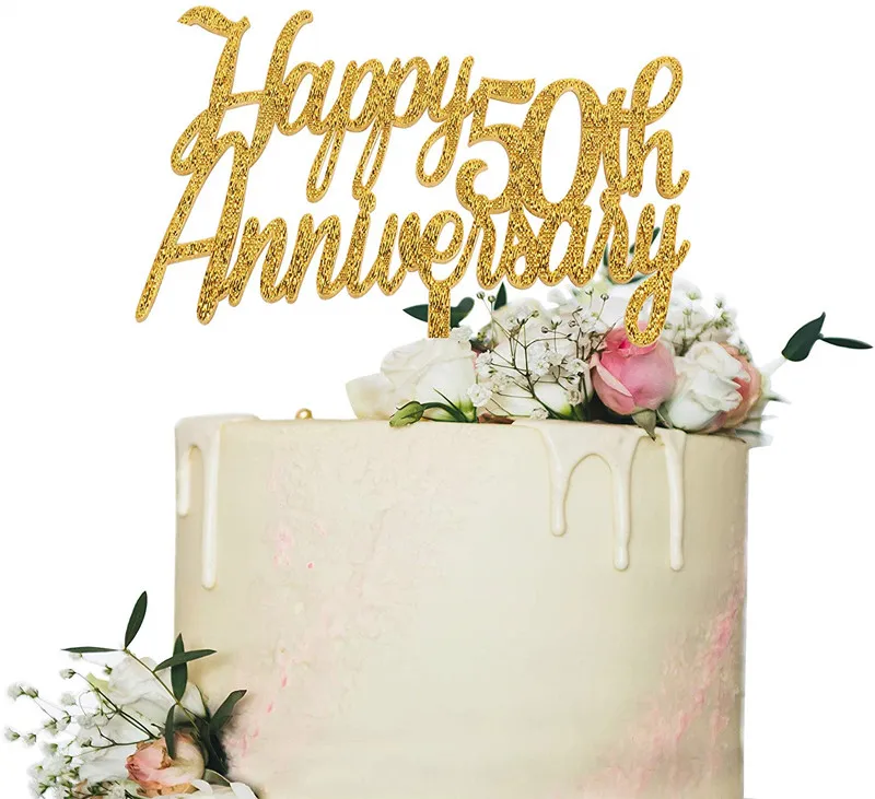 Счастливый 50-летний торт Топпер, золотые блестки Cheers до 50 лет знак, 50-й День рождения/свадебные юбилейные праздничные украшения