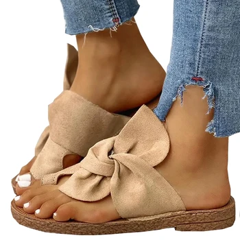 

Stylish Slippers Women's Shoes Flat Bottoms Bow Summer Flip Flops All-match Casual Anti-slip Beach Home Slippers Suede Slides