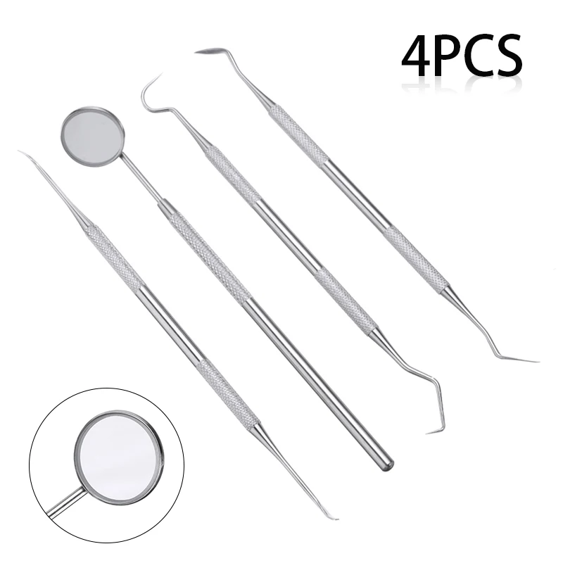 

4pcs Stainless Dental Tooth Scraper Mirror Set Double-ended Tartar Calculus Plaque Remover Oral Care Tool Dental Equipment