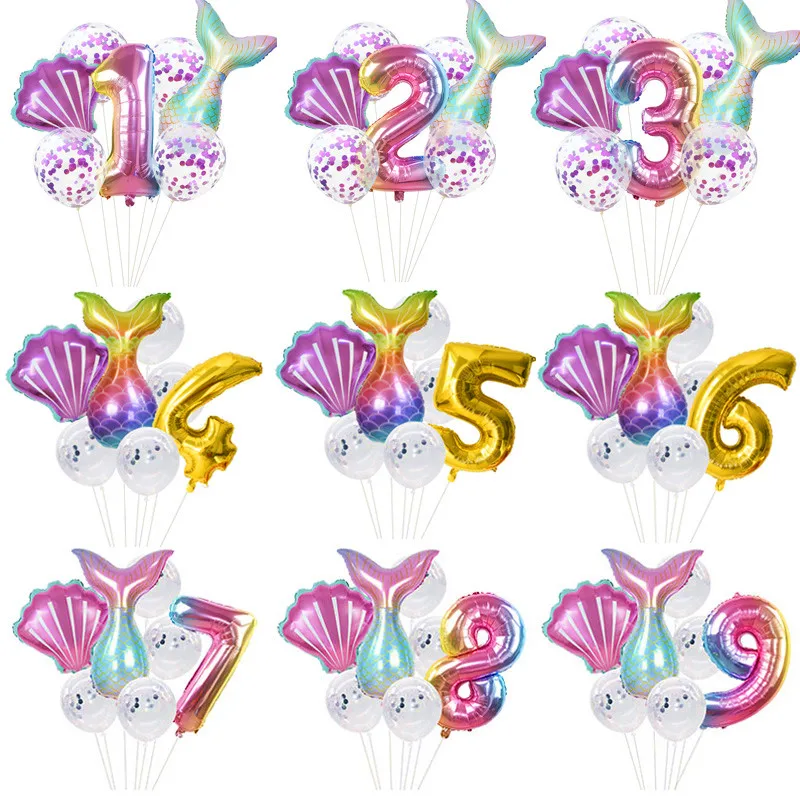 

Cute Little Mermaid Party Balloons 32inch Rainbow Number Foil Balloon Kids Birthday Party Decoration Mermaid Tail Helium Globos