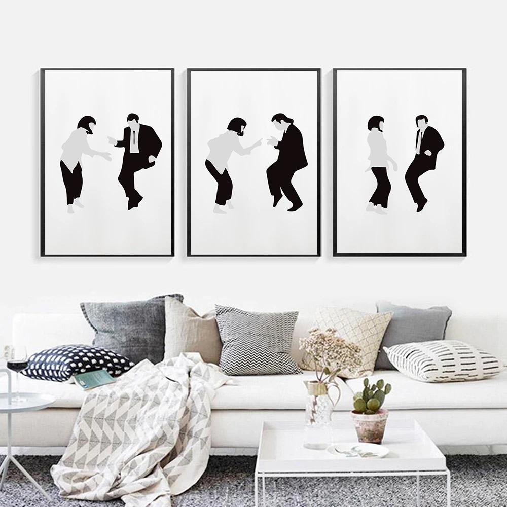 

Pulp Fiction Music Poster Black and White Wall Art Canvas Painting Power Wall Pictures For Children Dancing Girl Room Home Decor