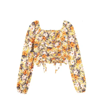 

EXCELLENT QUALITY 2020 Designer Stylish Tops For Women Square Collar Floral Print Drape Blouse Top