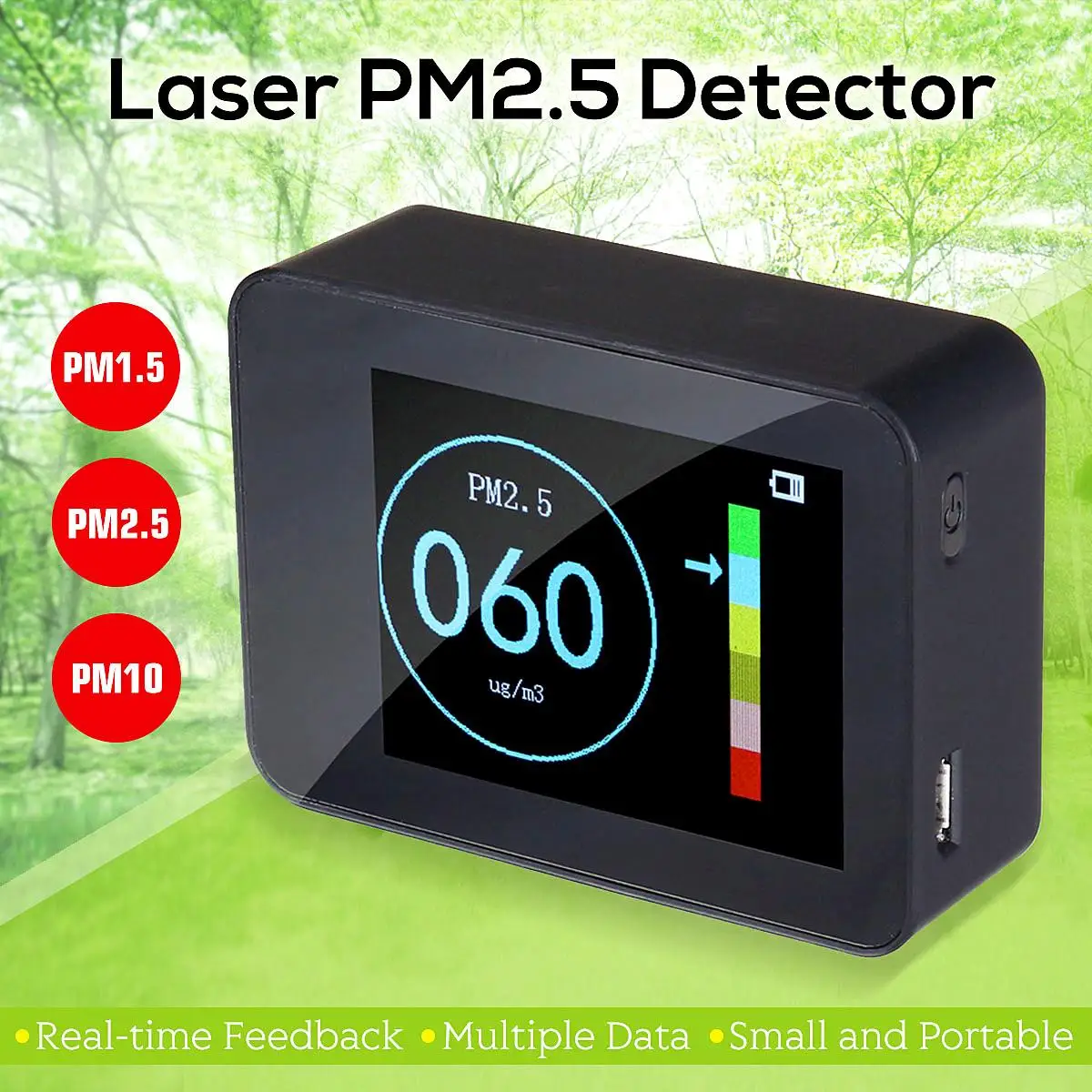 

Portable Laser Sensor PM2.5 Detector Digital Dispaly Real-time Accurate Quality Monitor Tester Rechargable Car Detector