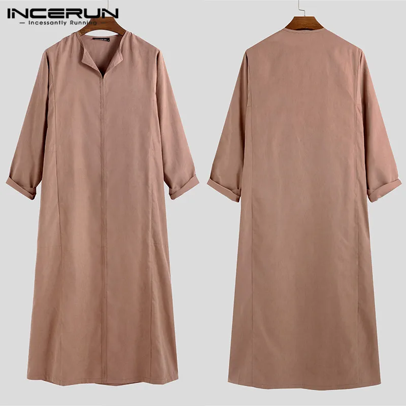 INCERUN jubba tobe мужские однотонные с длинным рукавом и v-образным вырезом, Саудовская Аравия, Исламская одежда, Ближний Восток, абайя, мужские