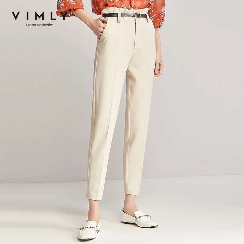 Vimly Women Suit Pants Elegant Spring Autumn Solid High Waist Belt Slim Straight Long Pant Vintage Female Pencil Pants 98030 Vimly Women Suit Pants Elegant Spring Autumn Solid High Waist Belt Slim Straight Long Pant Vintage Female Pencil Pants 98030