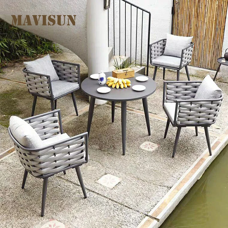 Three Or Five-Piece Rattan Soft Sofa Aluminum Outdoor Sessions Furniture Nordic Leisure Courtyard Villa Balcony Table And Chairs