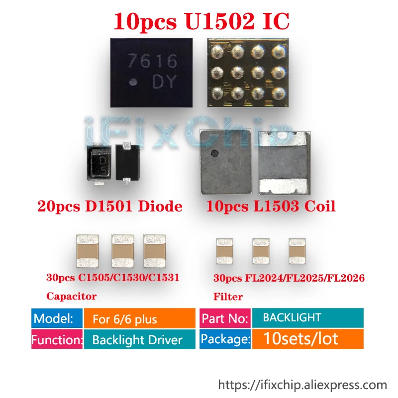 10 компл./лот (100 шт.) для iPhone 6/6 plus комплект решений подсветки IC U1502 + катушка L1503 диод