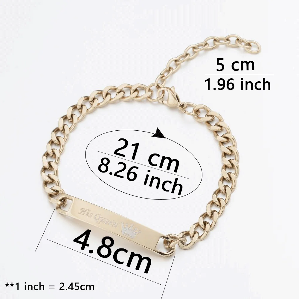 Reines Schwarzgold Farbe Blank König Königin Prinz Prinzessin Edelstahl Armband Paar Schmuck Valentinstag Geschenk Großhandel – Detail 3