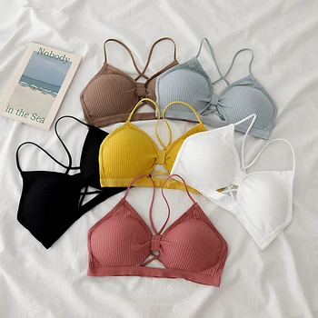 

Sexy Hollow Out Bras Women Backless Lingerie Solid Color Wireless Bra Ladies Cotton Underwear Femlae Seamless Padded Bralette