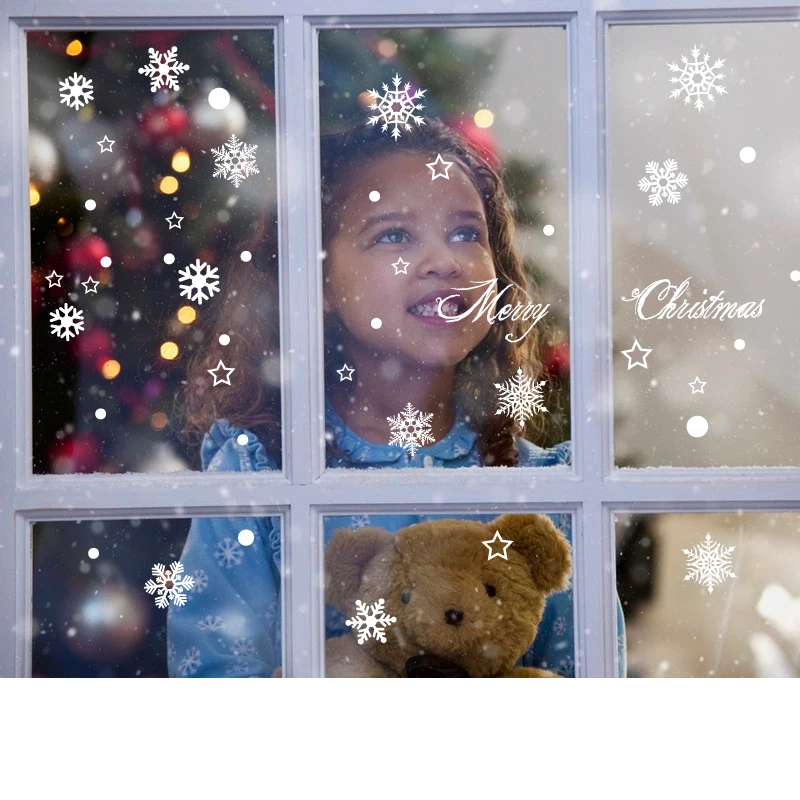 1Sheet White Snowflake Sticker Merry Christmas Showcase Window Sticker Kids Room Wall Stickers Home New Year Party Decoration