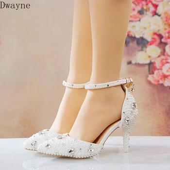 

2020 new pointed rhinestone pearl pointed drill with a word with women's high heels