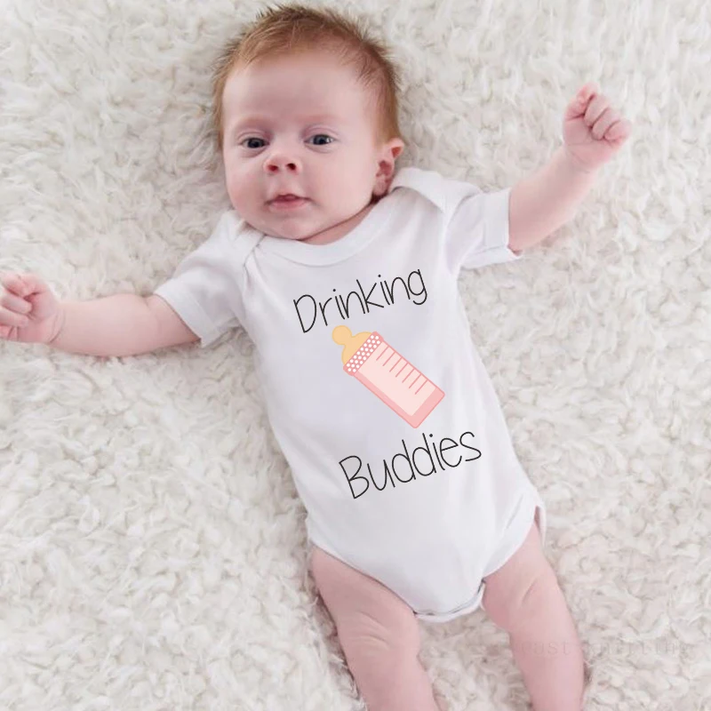 Twin Matching Outfits Drinking Buddies Twin Bodysuit Outfits Babyshirts Jumpsuit Infant Clothing Twin Baby Shower Gifts