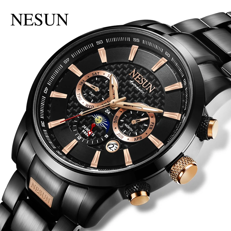 

Switzerland Top Brand NESUN Official Men Fashion Casual Automatic Wristwatches Chronograph Stainless Steel Mechanical Male Gift