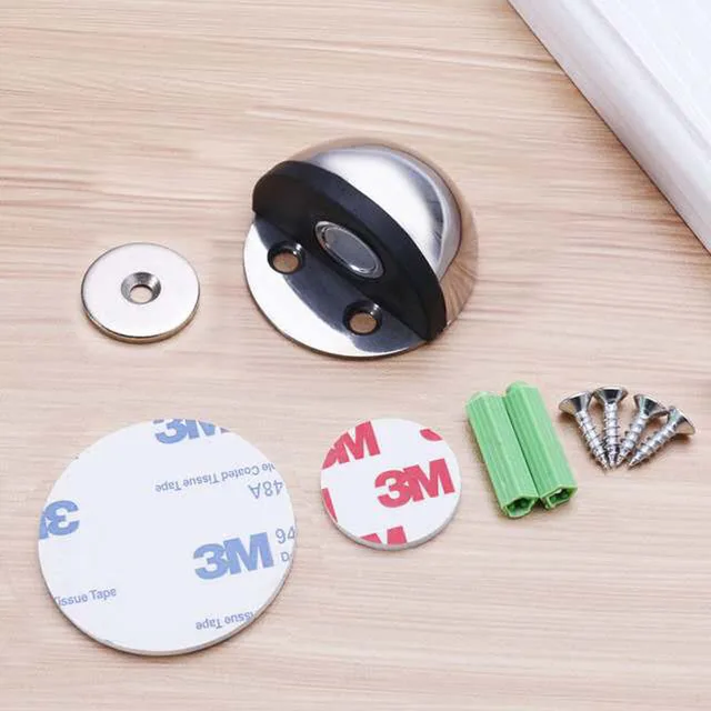 Stainless Steel  magnetic door stopper dual catch no punching  door bumper  wedge wall door stopper Shinny Silver