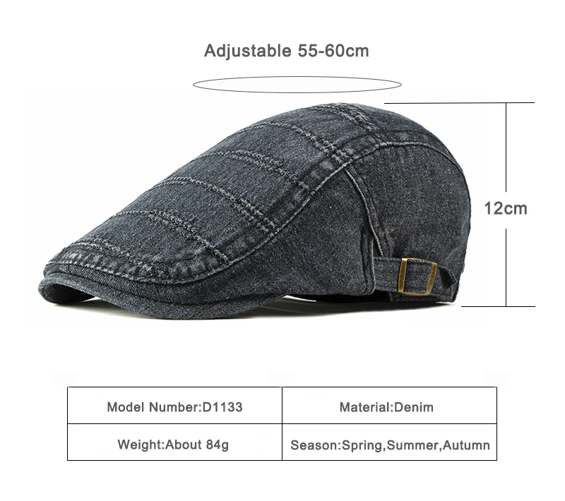 Wuaumx Berets Hat For Men Women Spring Summer Denim Visor Peaked Ivy Cap Black Blue Duckbill Hat Casual Painter Newsboy Cap best mens beret