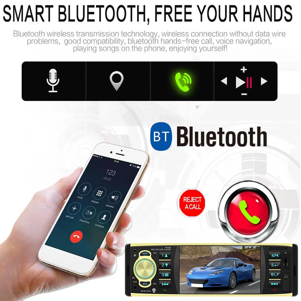 Vehemo USB AUX 4,1 дюймовый умный Авто MP5 плеер для автомобиля Bluetooth FM MP3 радио аудио Автомобильное видео
