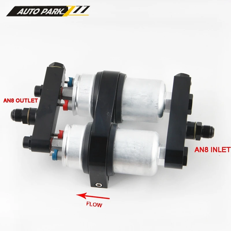 Twin Fuel Pump Billet Aluminium Assembly OUTLET Manifold FITS Bosch 044 In Black - Foto 6