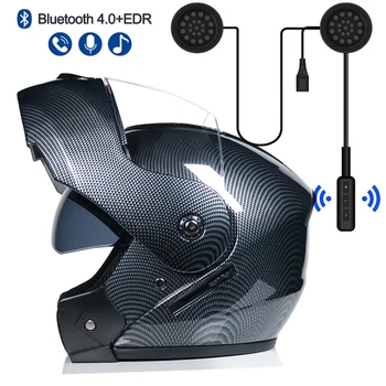 

DOT Dual Visor Full Face Modular Flip Up Motorcycle Helmet Motocross Street Bike + Headset