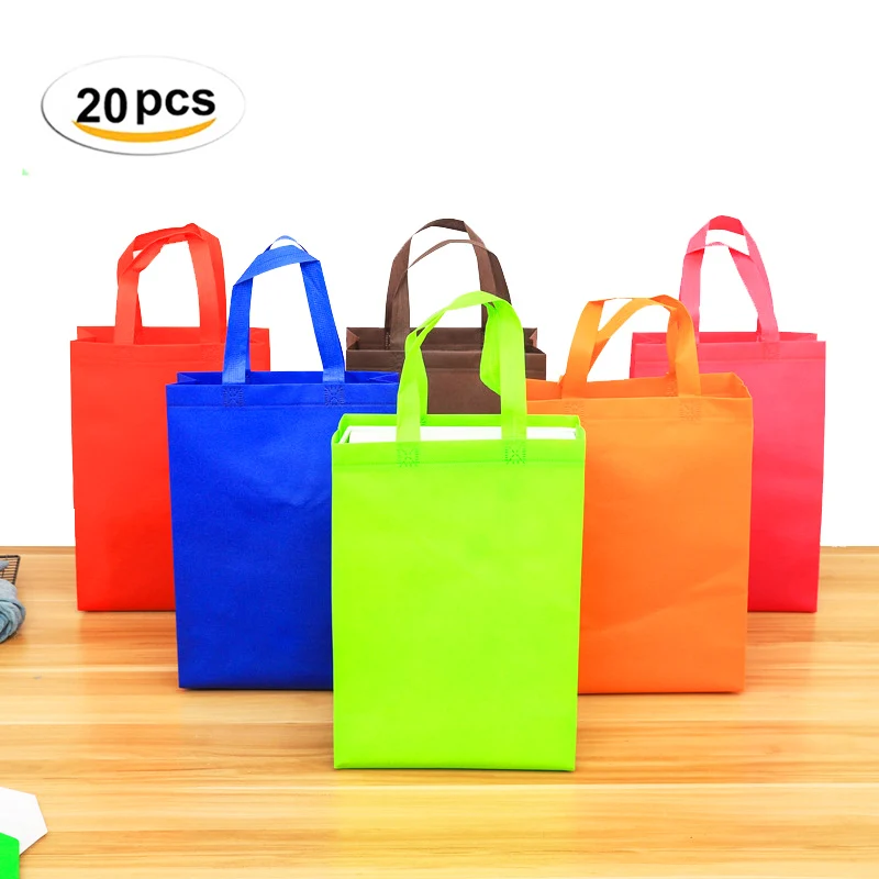 20 pcs DIY Kids Birthday Party favors gift bags with handles Treat Bags Solid Color cloth Shopping Bag Multi-use Gift Tote | Дом и сад